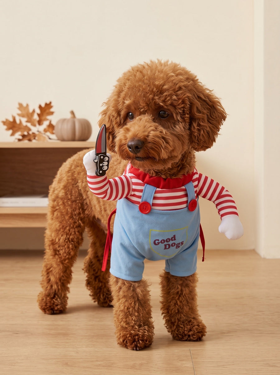 Happy Toy Poodle wearing the Good Dogs Halloween Costume