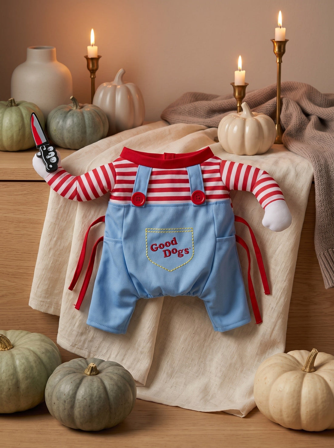 The Good Dog Halloween Costume styled in a cozy autumn setting