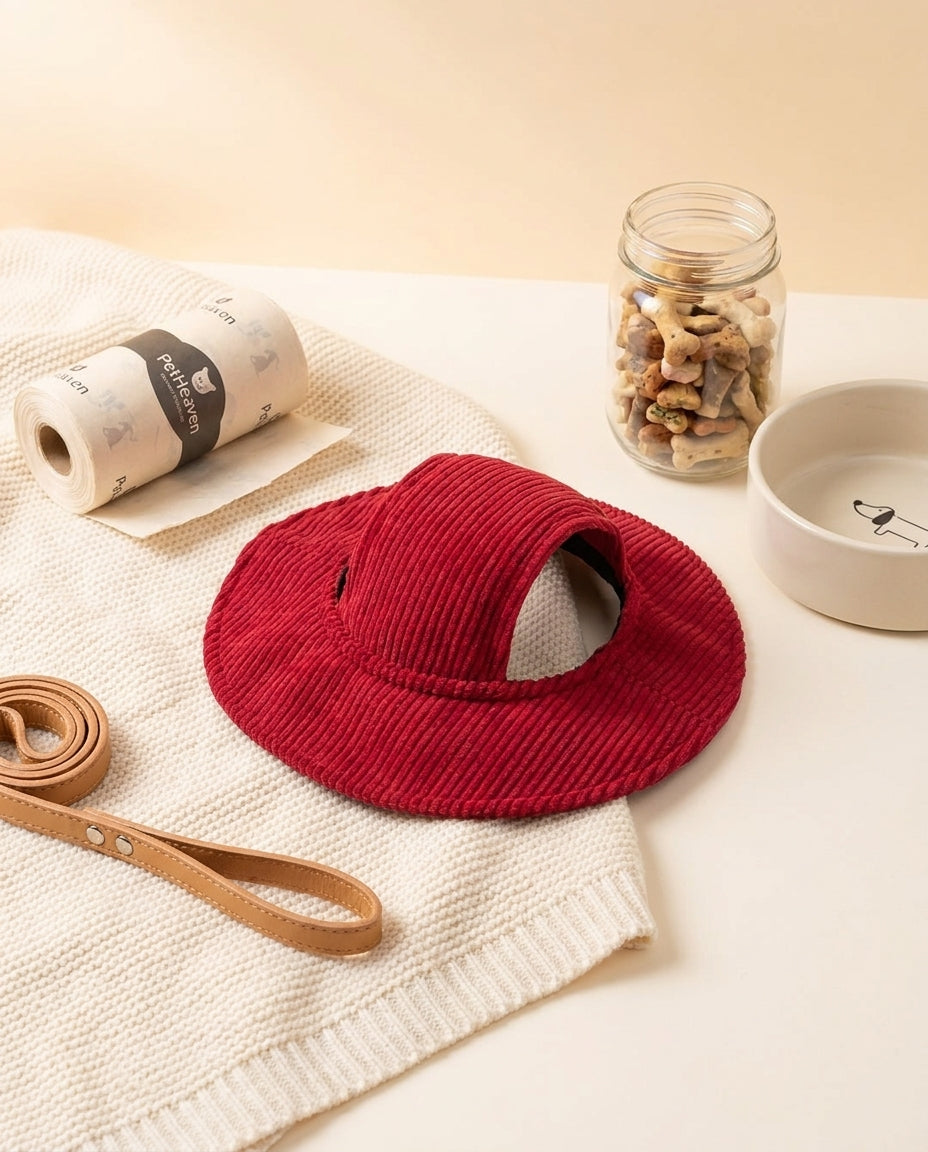 Cappellino da sole rosso per cani con sottogola regolabile