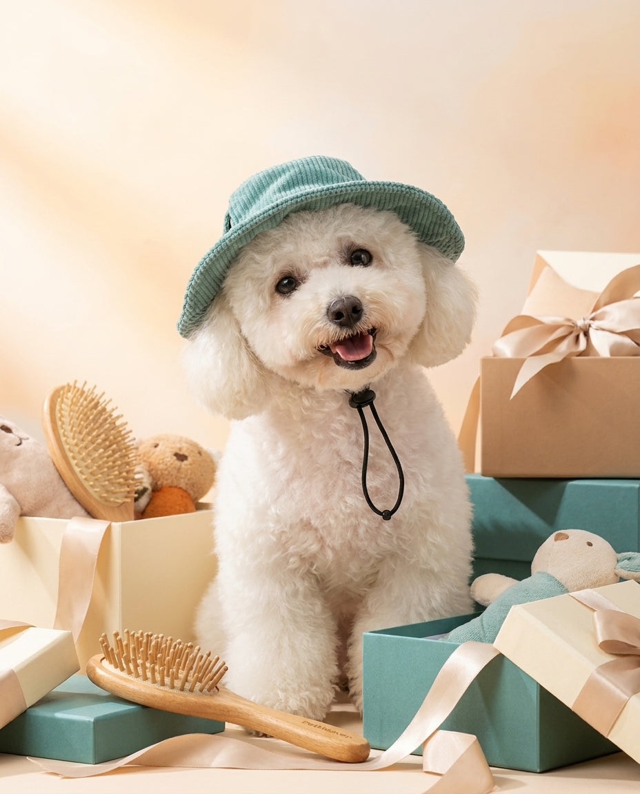 Cappellino da sole verde per cani con accessori per la toelettatura
