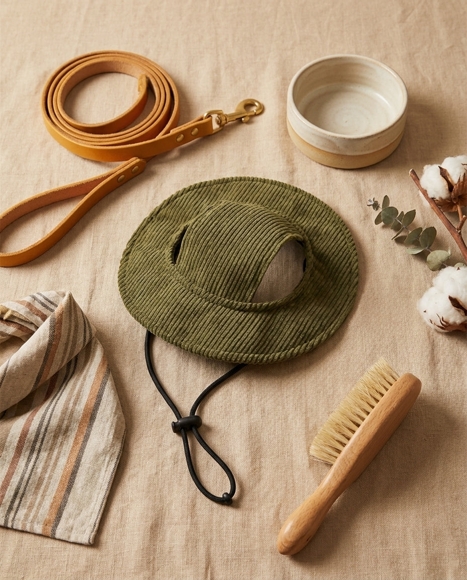 Cappellino da sole verde militare per cani con sottogola regolabile